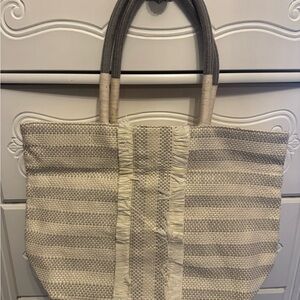 Stella & Dot Cream and Gray Textured Tote Bag